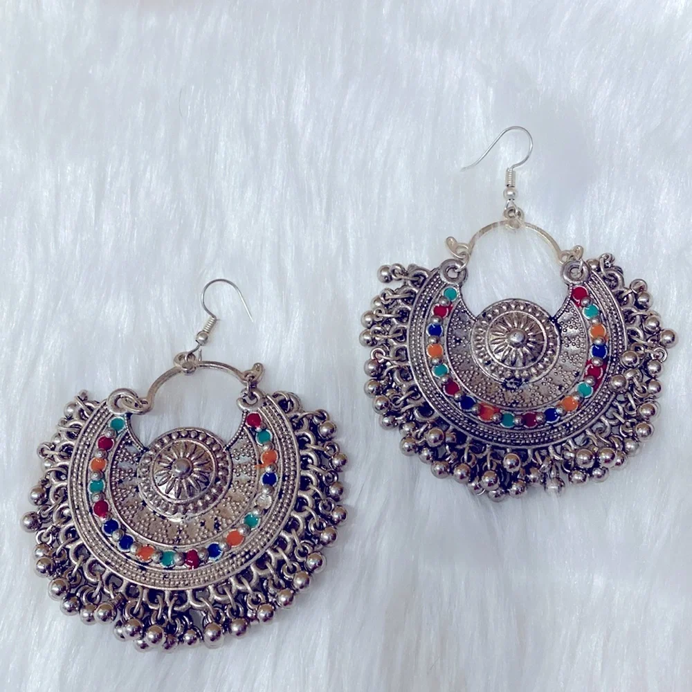 SOLD YEY !!  Handmade Afghan Ethnic Bali Earrings, Tribal Kuchi Afghan Hoop - Picture 2 of 7